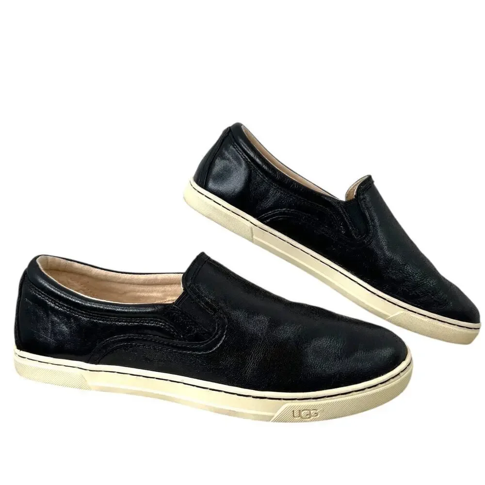 UGG the Fierce Black Leather Slip-On Sneaker in Black Women’s 9.5